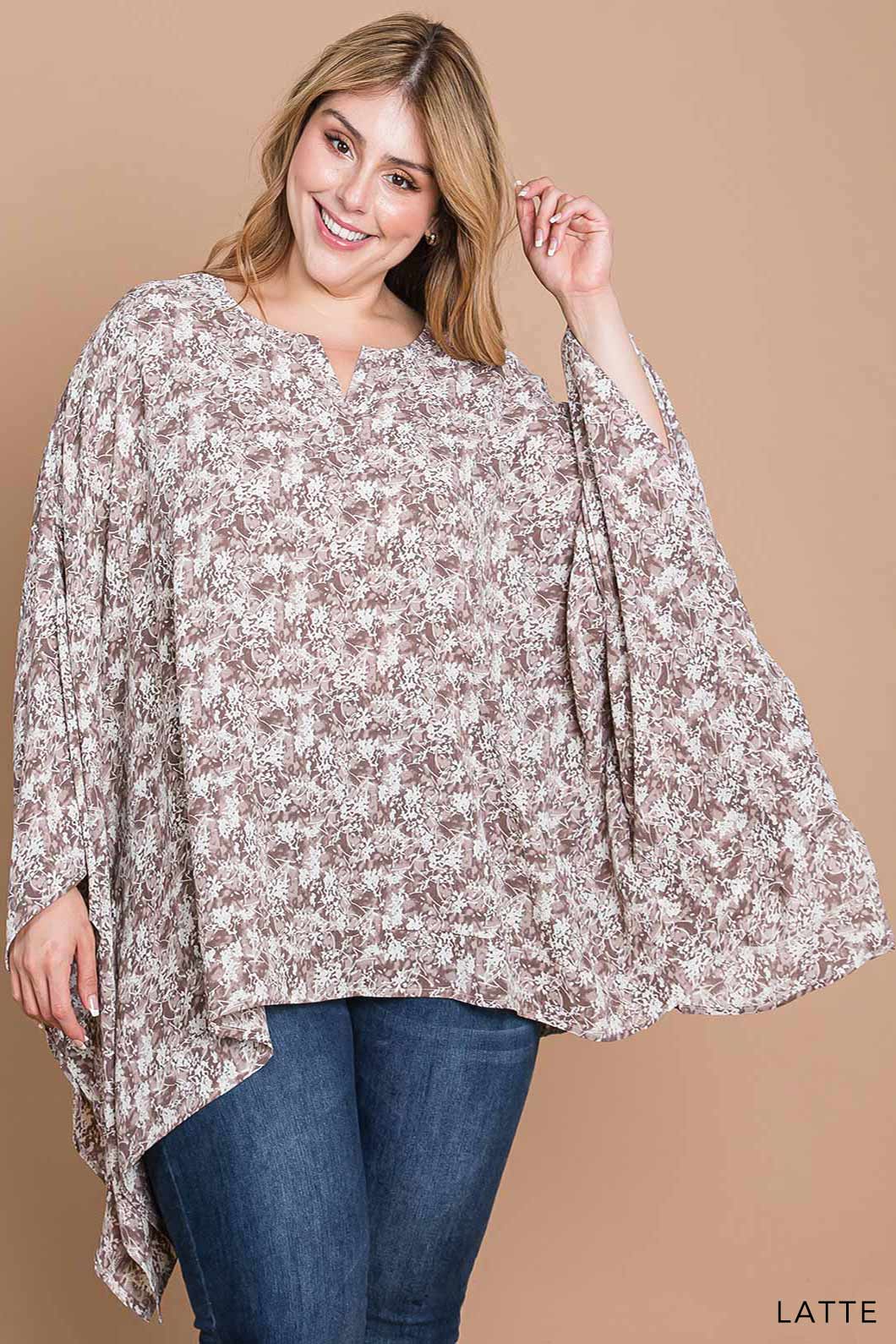 Latte Abstract Floral Printed Blouse