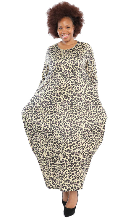 Animal Print Oversize Loose-Fit Dress With Side Pockets - OS
