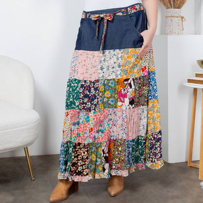 Western Boho Chic: Denim midi Skirt