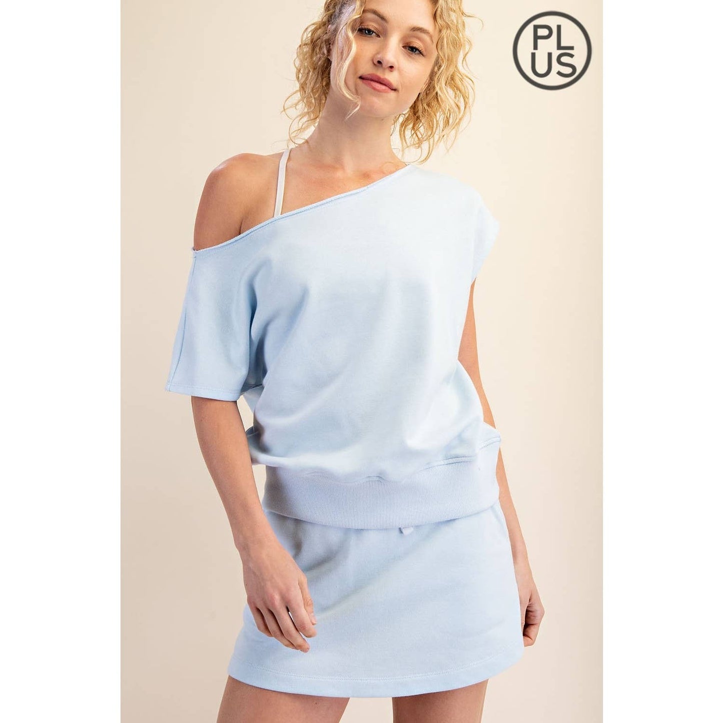 Rae Mode -BLUE FRENCH TERRY OFF SHOULDER TOP