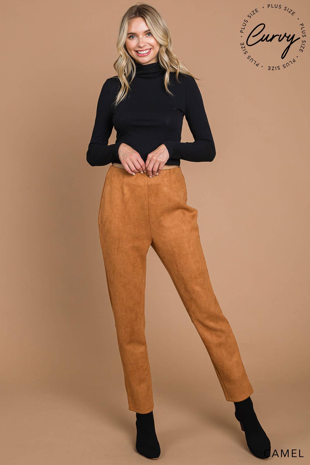 Camel Faux Suede Chic Contemporary Pants