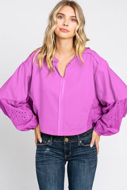 Curvy Washed Purple Batwing Sleeve Oversized Pullover