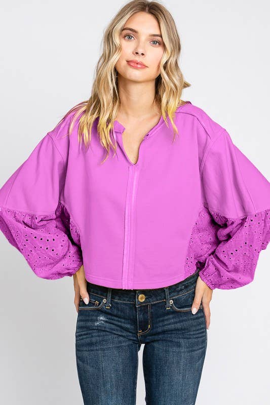 Curvy Washed Purple Batwing Sleeve Oversized Pullover