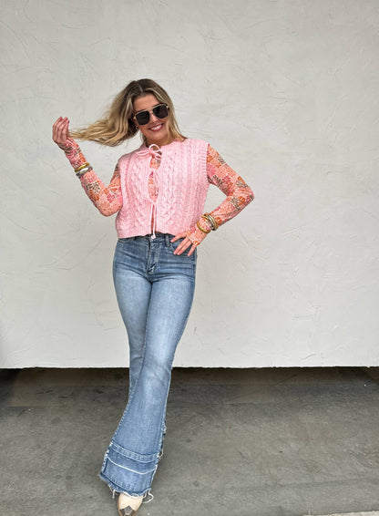 BLAKELEY - PINK VINTAGE FLORAL MESH TOPS