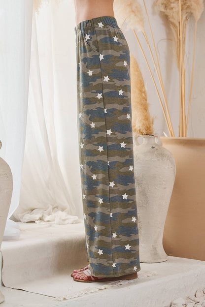 JADE BY JANE -STAR CAMO WIDE LEG PANTS
