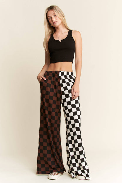 JADE BY JANE - PLUS SIZE SPLIT DECISION CHECKERED PANTS: Brown/Black