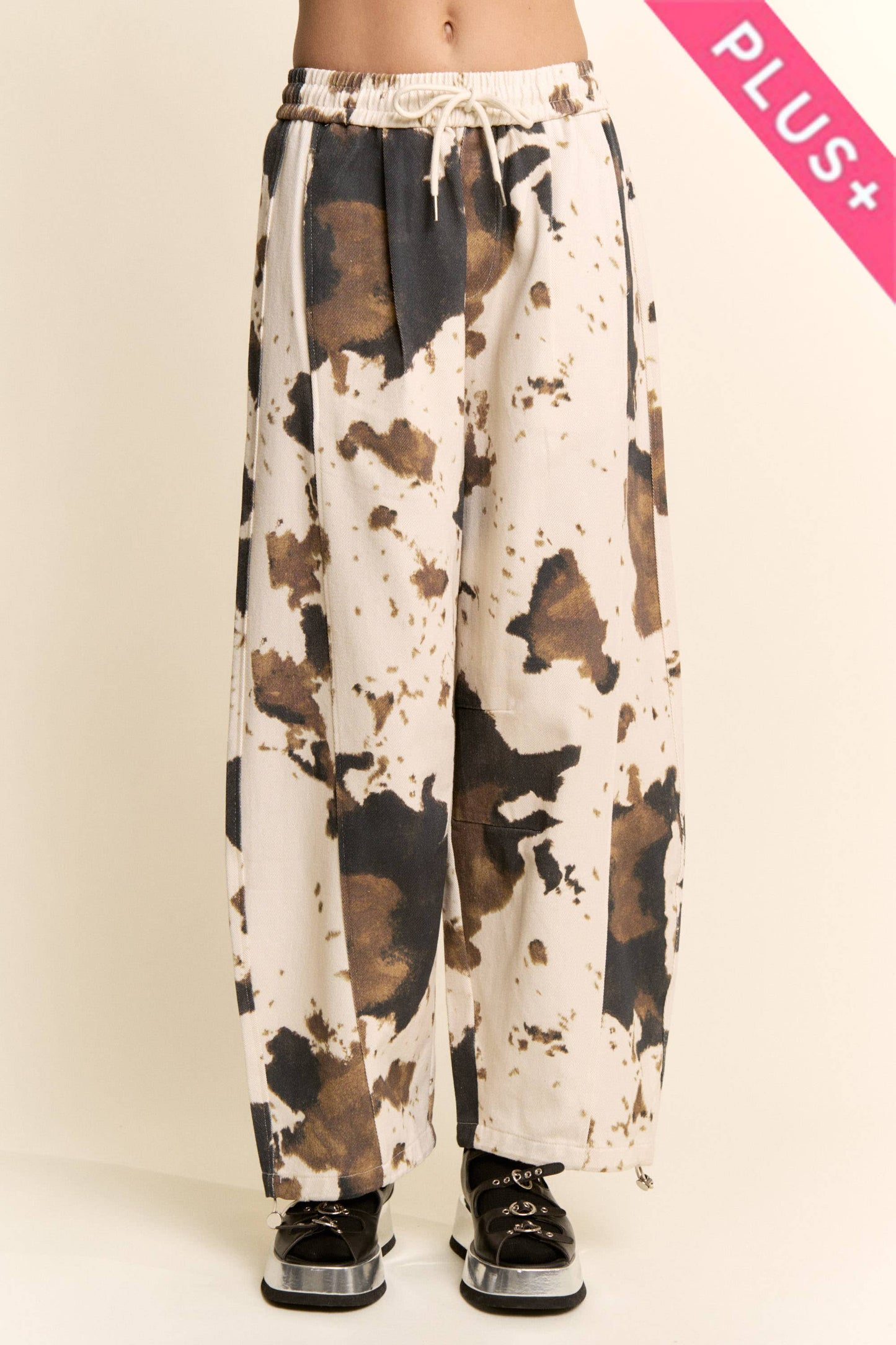 Davi & Dani-TIE-DYE WIDE-LEG DRAWSTRING-HEM PANTS