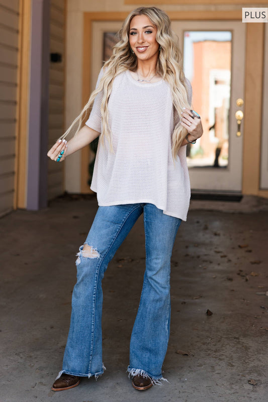 The Curvy Oatmeal Crochet Oversized Relaxed Fit Poncho Top