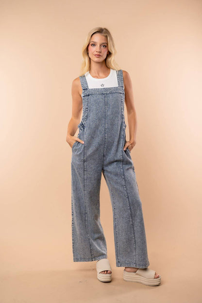 White Birch - Sleeveless Denim Knit Jumpsuit