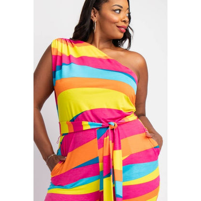 The Curve LA -Rainbow One Shoulder Jumpsuit