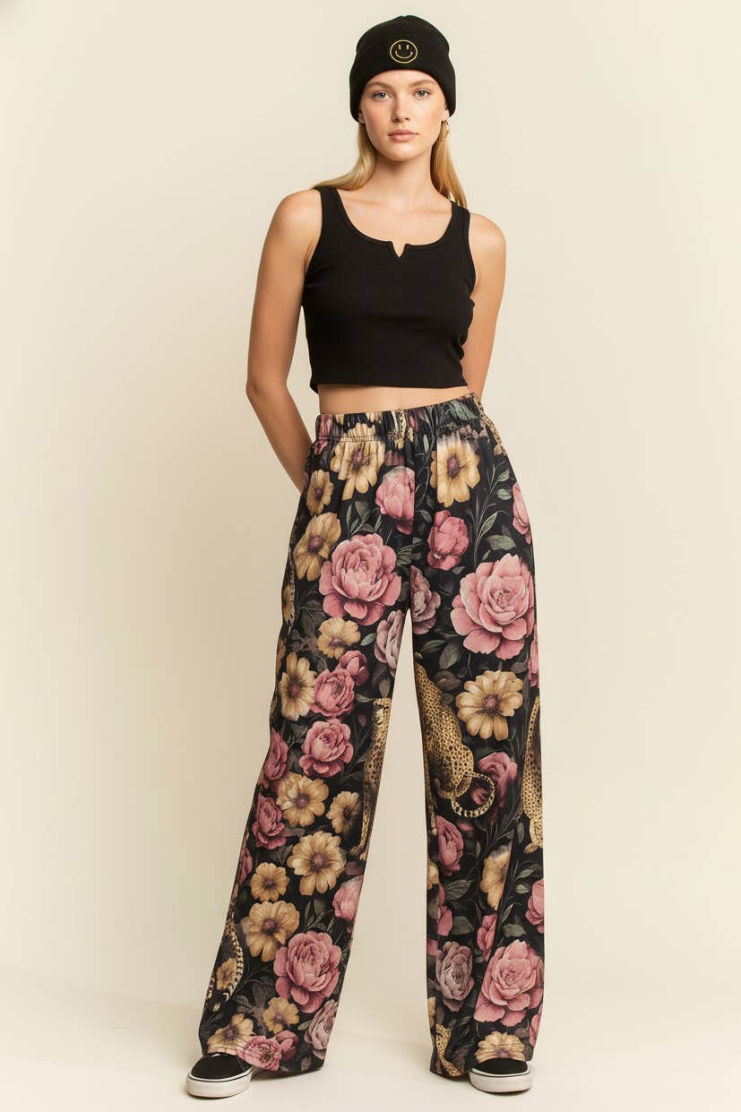 JADE BY JANE - FLORAL NOIR CHEETAH PANTS
