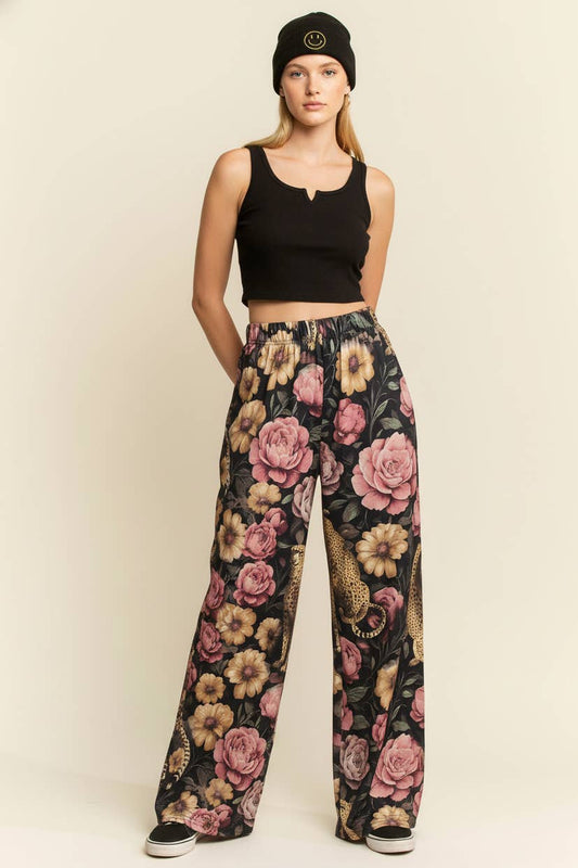 JADE BY JANE - FLORAL NOIR CHEETAH PANTS
