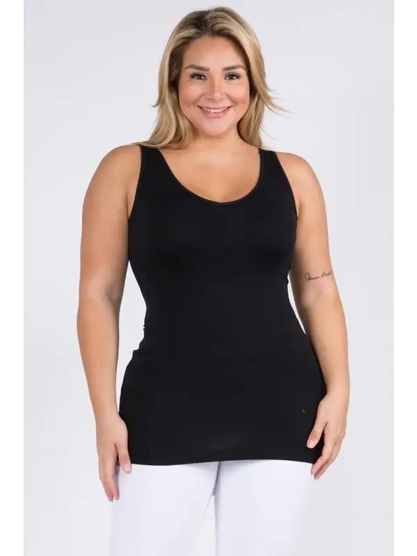 Yelete - Reversible V or U Neckline Seamless Tank Plus Size