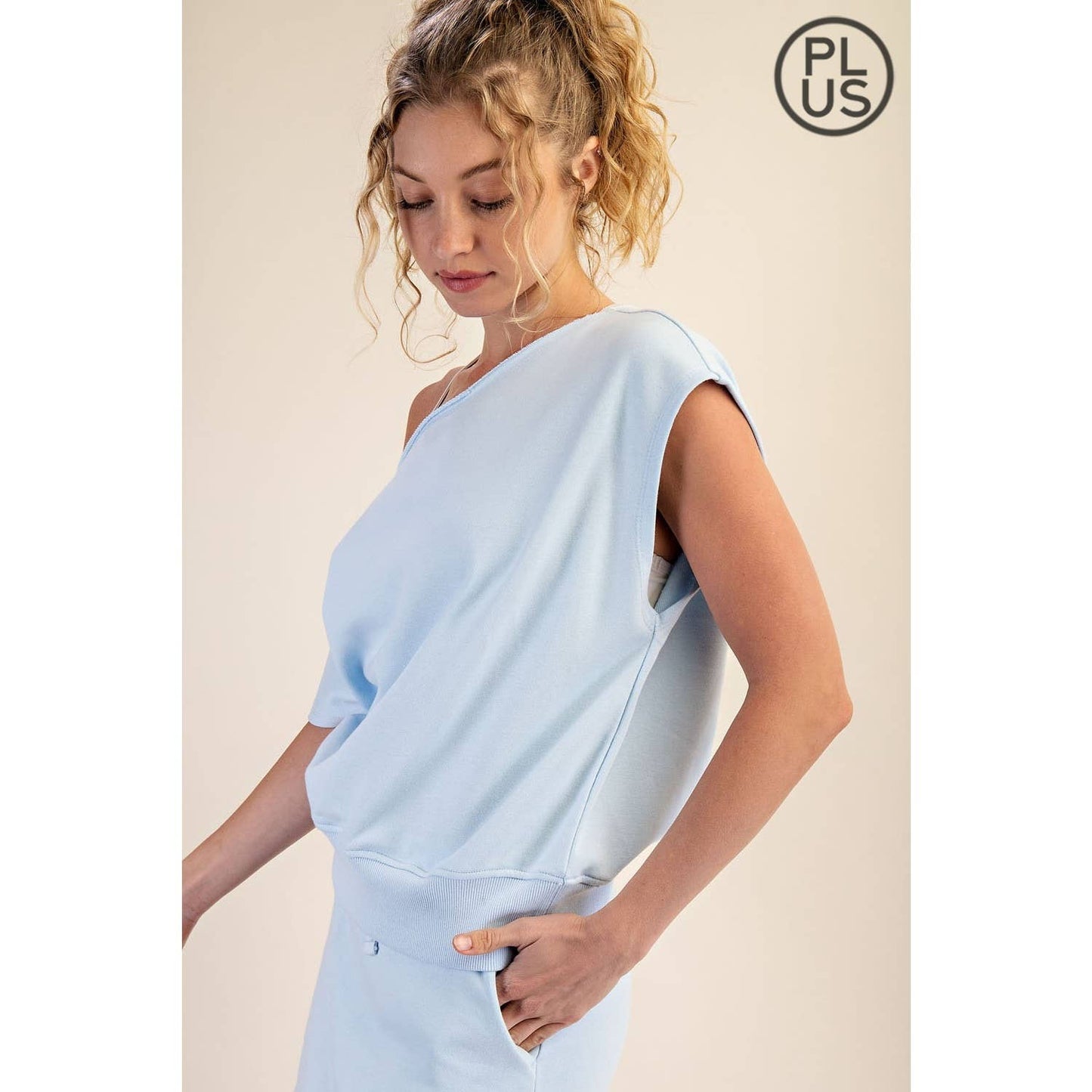 Rae Mode -BLUE FRENCH TERRY OFF SHOULDER TOP