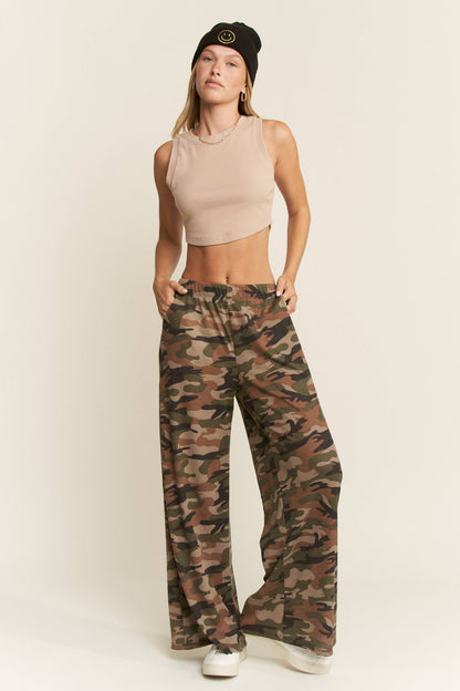 The Curvy Waffle Knit Wide Leg Camo Pants