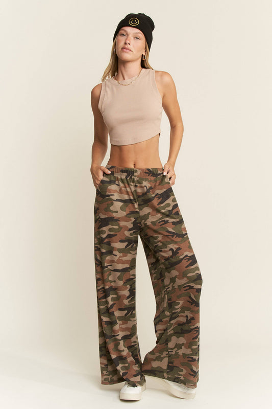 The Curvy Waffle Knit Wide Leg Camo Pants