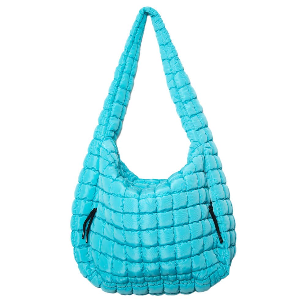 Blue Quilted Puffer Tote Bag: Blue