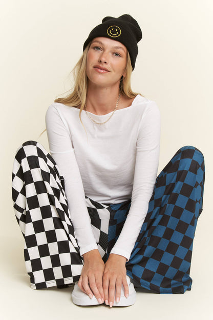 TEAL/WHITE SPLIT DECISION CHECKERED PANTS