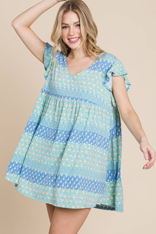Blue Floral Babydoll Dress