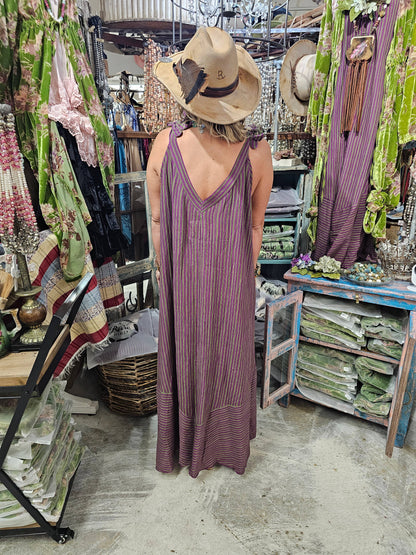 A Rare Bird Shop - Elegant Purple/Green Stripe Lace Dress