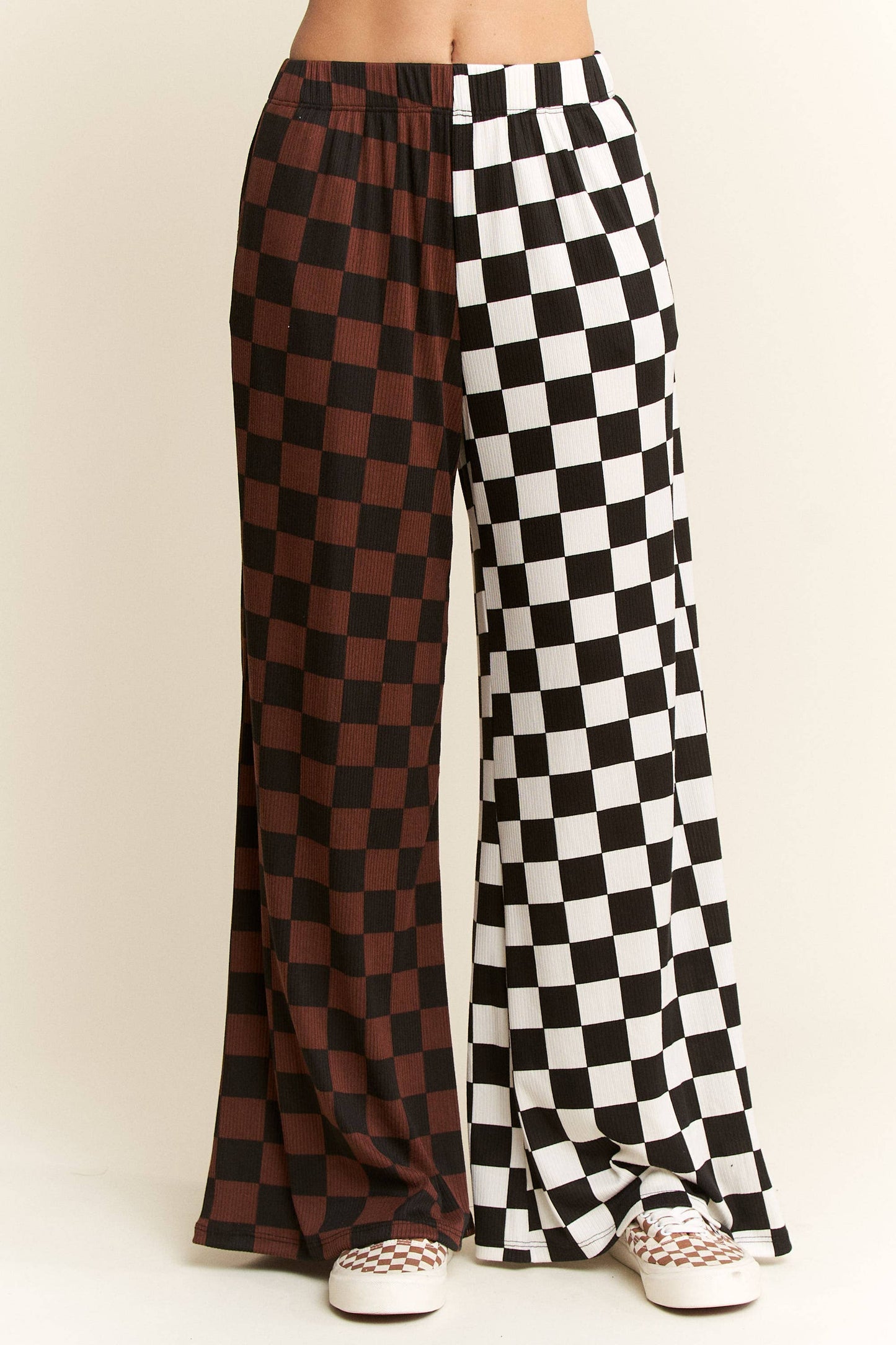 JADE BY JANE - PLUS SIZE SPLIT DECISION CHECKERED PANTS: Brown/Black