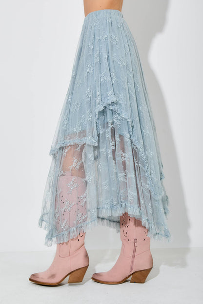 Baevely by Wellmade USA - EMBELLISHED LACE HEM SKIRT