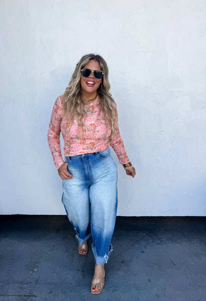 BLAKELEY - PINK VINTAGE FLORAL MESH TOPS