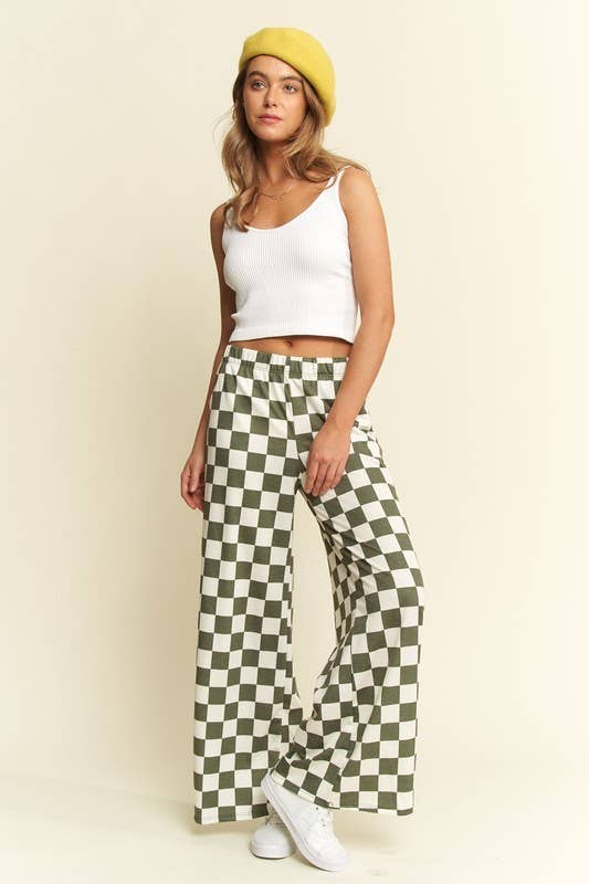 JADE BY JANE - HIGH WAIST CHECKERED STRAIGHT LEG KNIT PANTS