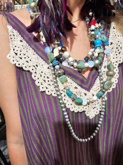 A Rare Bird Shop - Elegant Purple/Green Stripe Lace Dress