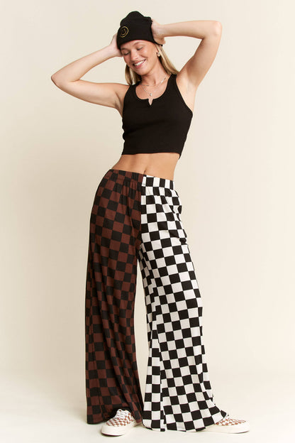 JADE BY JANE - PLUS SIZE SPLIT DECISION CHECKERED PANTS: Brown/Black