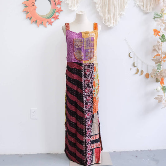 Handmade Kantha Upcycled Cotton Bib Dress