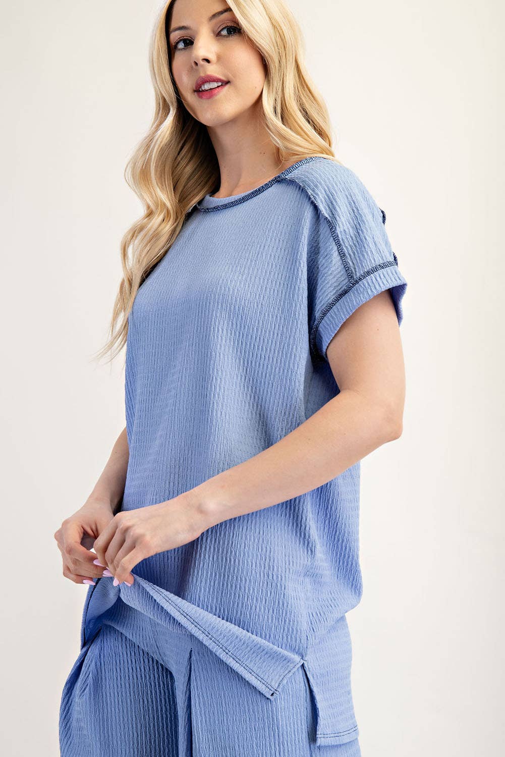 Celeste Clothing - Curvy Relax-Fit Textured Set- Blue
