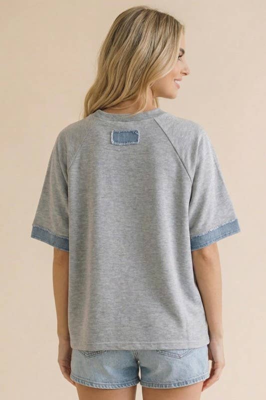 Denim Star Patchwork Washed French Terry Top