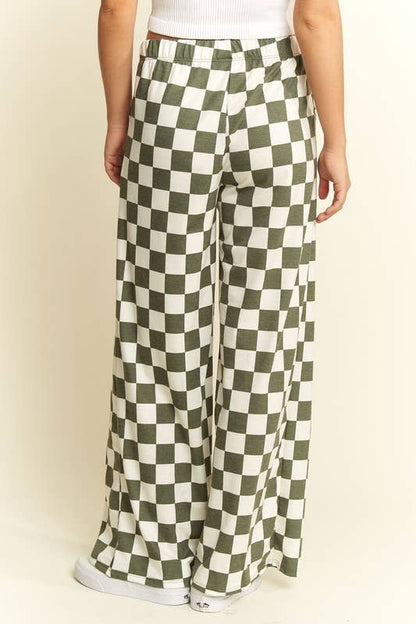 JADE BY JANE - HIGH WAIST CHECKERED STRAIGHT LEG KNIT PANTS