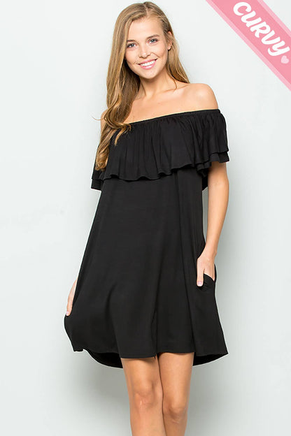 Sweet Lovely by Jen - BLACK CURVY OFF SHOULDER JERSEY DRESS