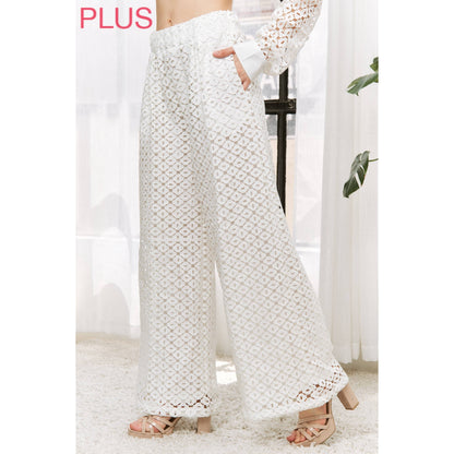Sweet Generis- ELASTIC WAIST BAND CROCHET WITH WIDE LEG OPENING PANTS