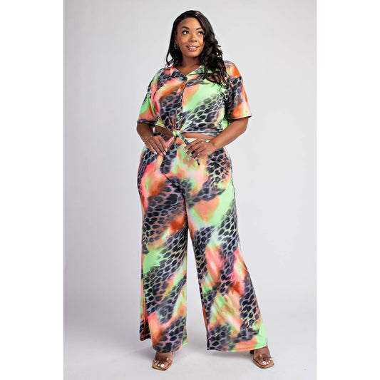 The Curve LA - The Allover Animal Print Wide Leg Pant Set