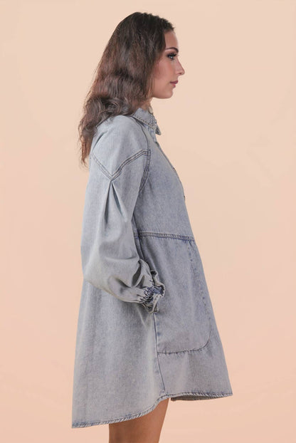 Curvy Washed Denim Button Down Mini Dress