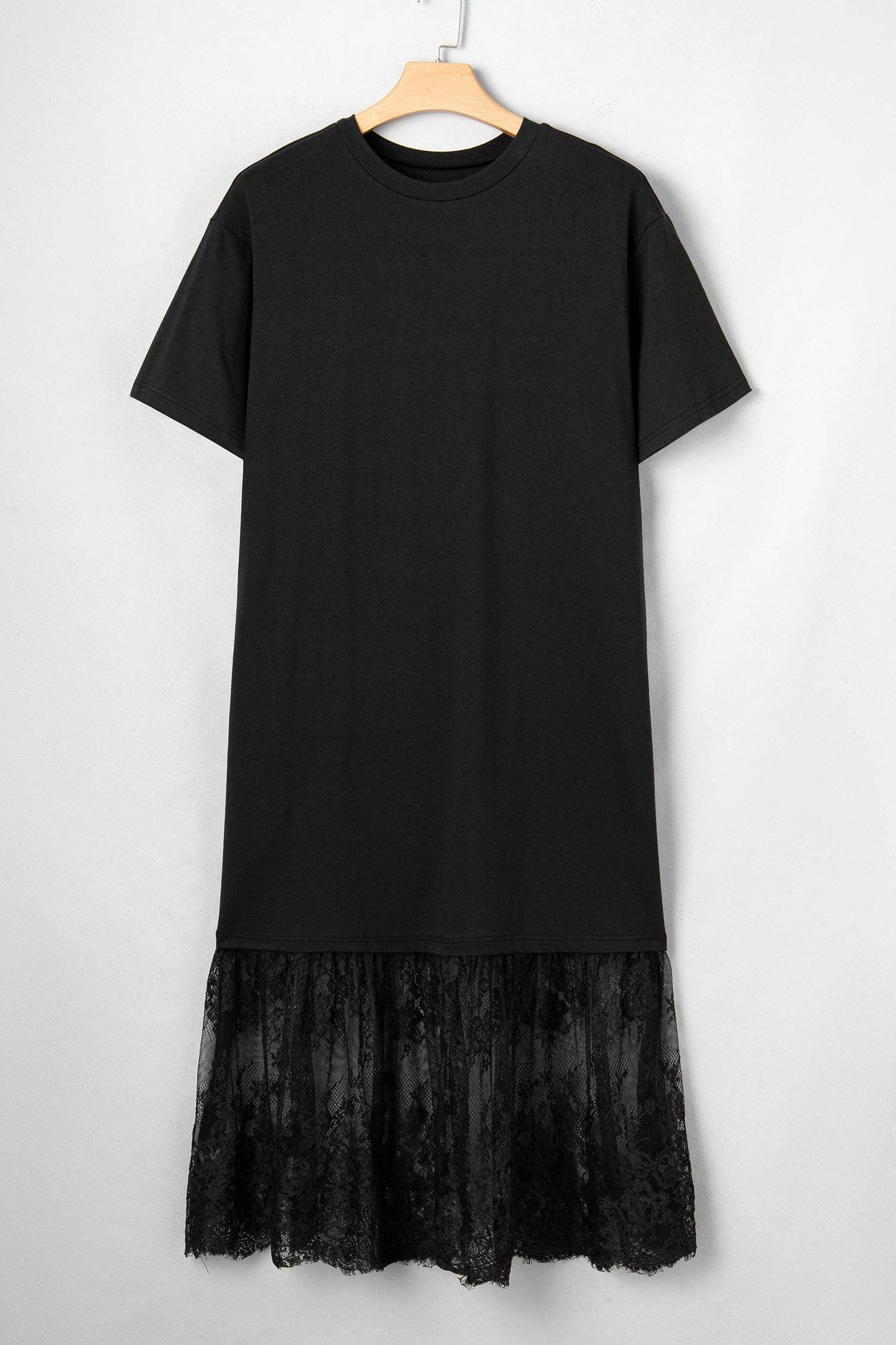 LALA LOO - Black Lace Trim T-Shirt Midi Dress