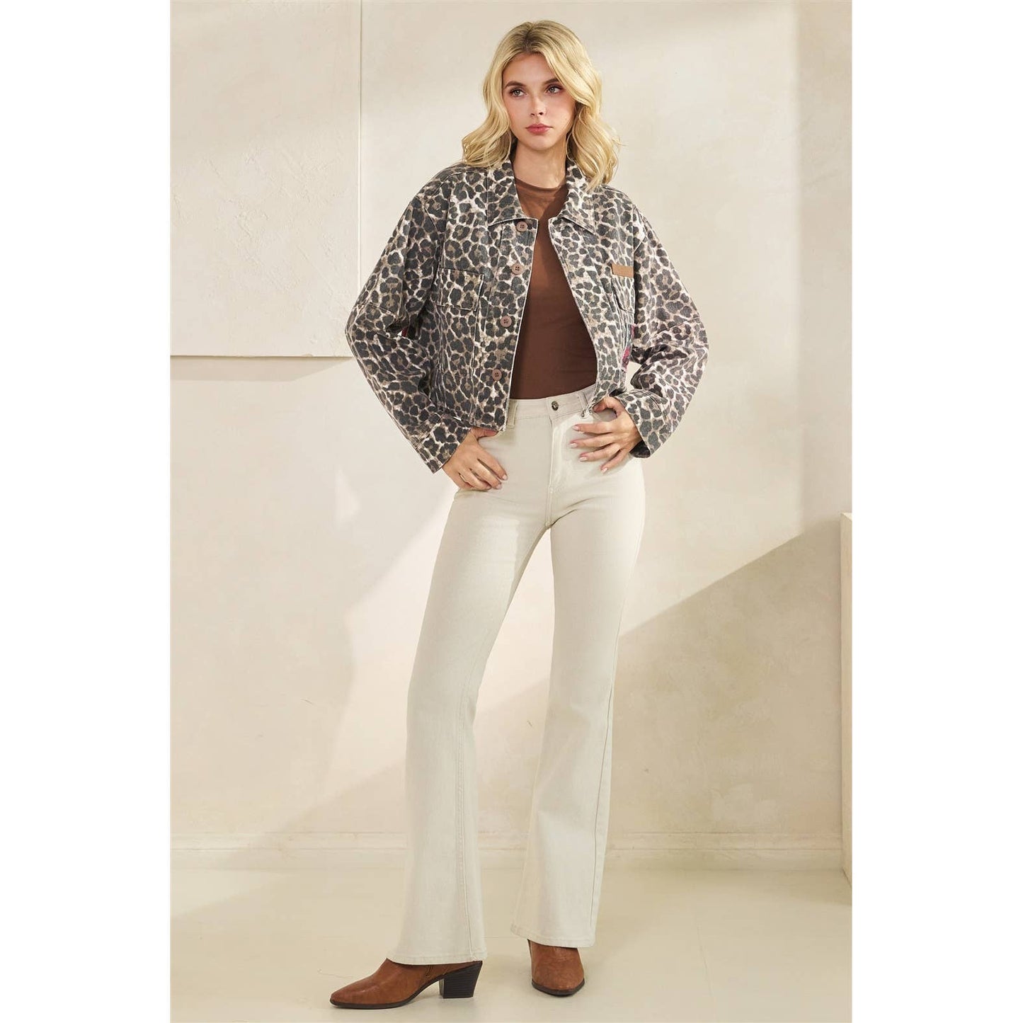 The Gennie Rose Garden Leopard Denim Jacket