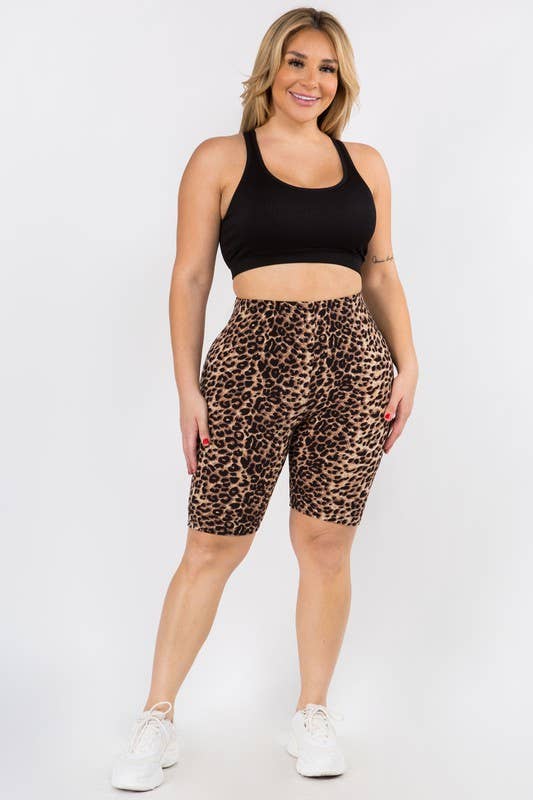 Yelete - Leopard Print High Waisted Soft Biker Shorts