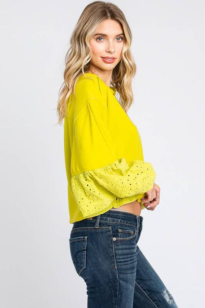 Curvy Washed Lime Batwing Sleeve Oversized Pullover