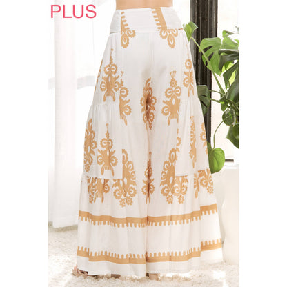 CURVY CHIC BOHO SELF BELTED WIDE LEG PANTS