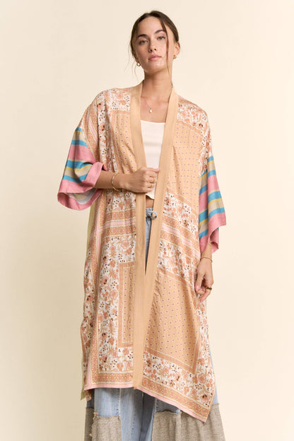 Davi & Dani - GARDEN WHIMSY CAT PRINTED BACK KIMONO DUSTER