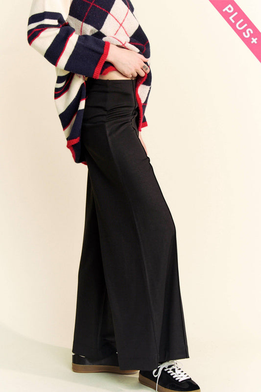 BLACK HIGH WAIST WIDE LEG BACK POCKET PANTS