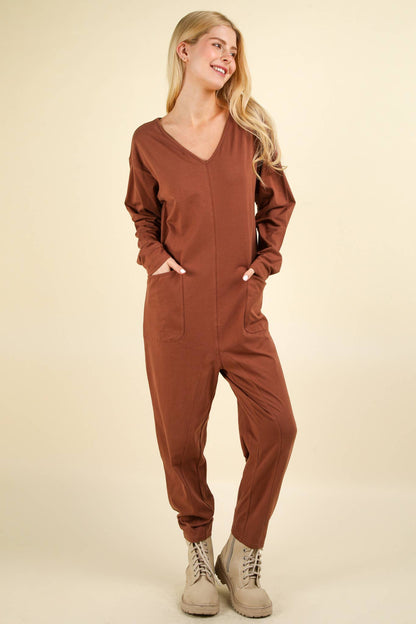 Choco- Curvy Solid Knit Baggy Comfy Jumpsuit