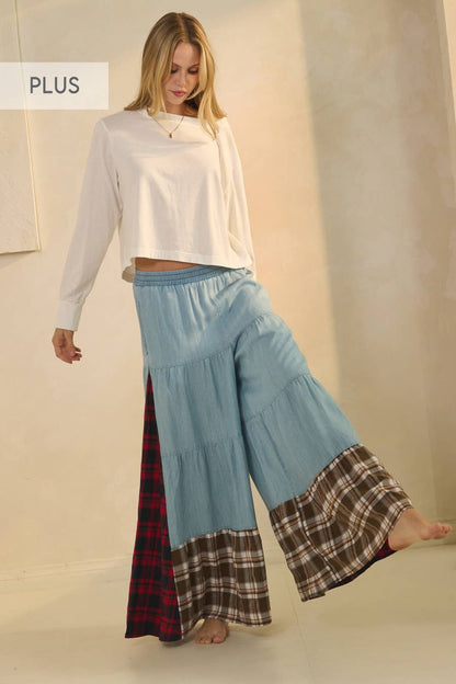 Oddi - Plus Color Block Tiered Pants