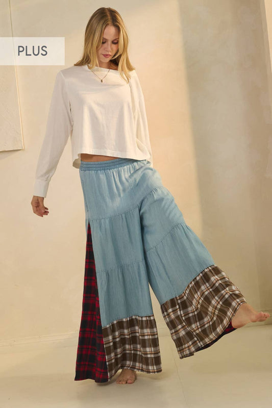 Oddi - Plus Color Block Tiered Pants