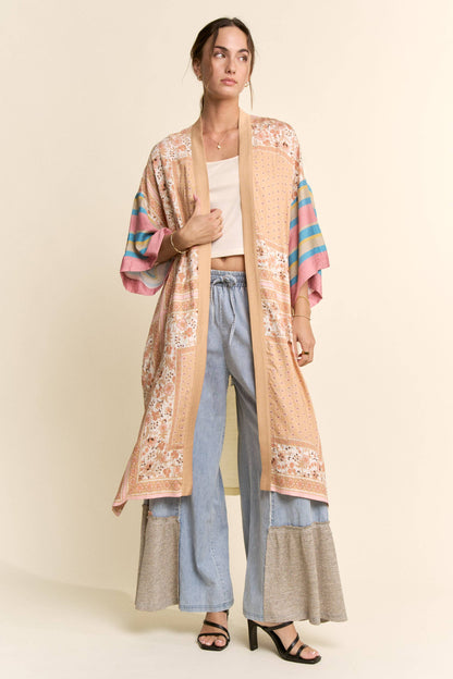 Davi & Dani - GARDEN WHIMSY CAT PRINTED BACK KIMONO DUSTER