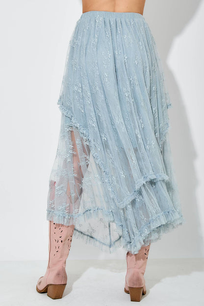 Baevely by Wellmade USA - EMBELLISHED LACE HEM SKIRT